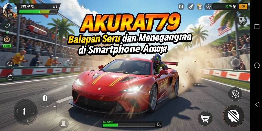 Tampilan gameplay menegangkan dari AKURAT79 saat balapan di lintasan asfalt.