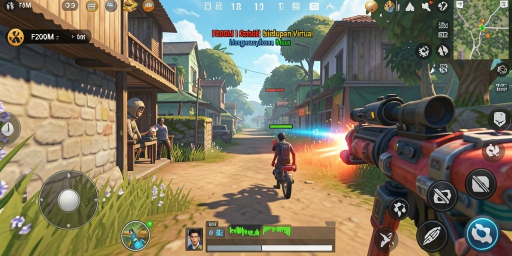 Screenshot gameplay F200M dengan desain karakter dan lingkungan yang menarik.