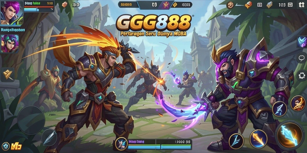 Tangkapan layar gameplay GGG888 yang menampilkan pertempuran tim yang seru.