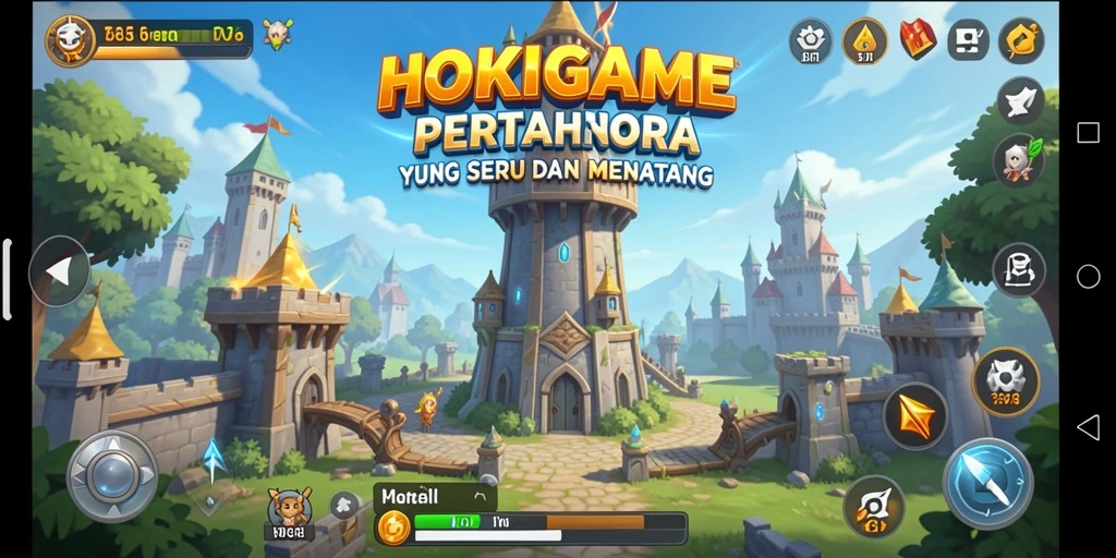 Screenshot HOKIGAME menampilkan aksi menara dalam pertahanan melawan musuh.