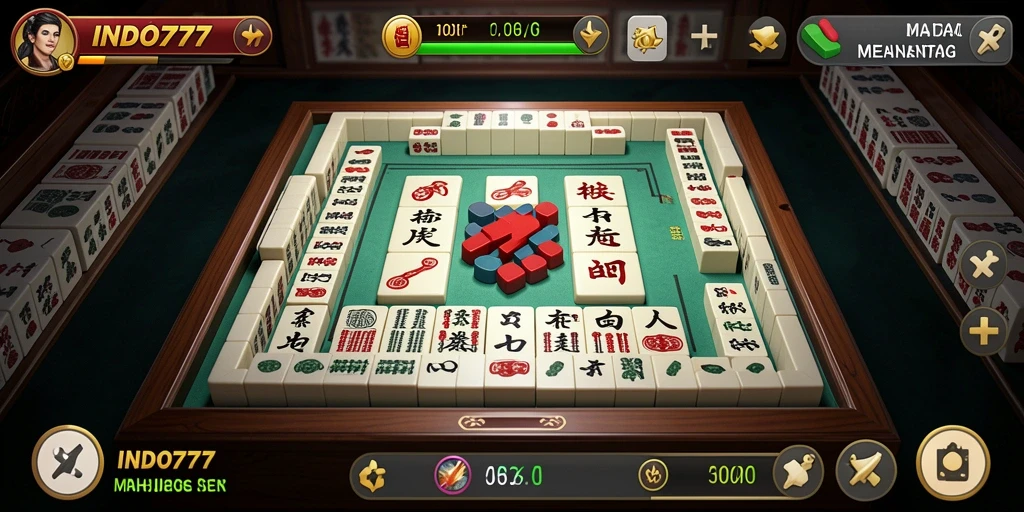 Tampilan gameplay seru INDO777 dengan ubin Mahjong yang berwarna-warni.