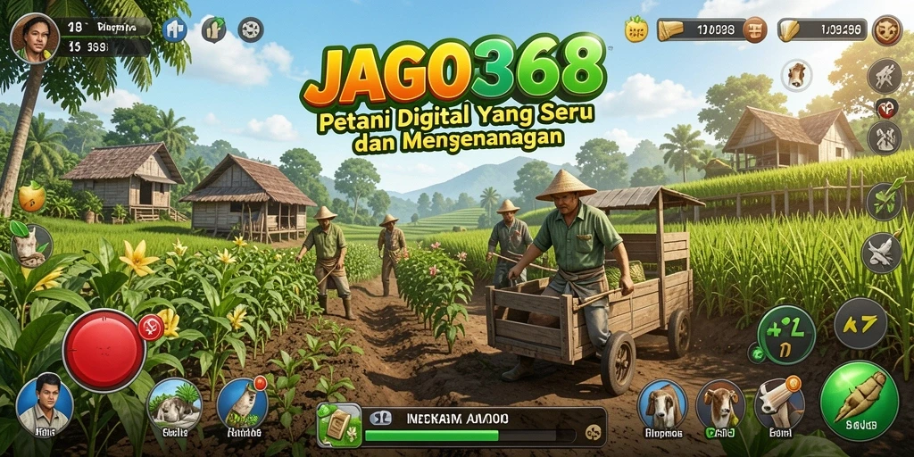 Tangkapan layar utama gameplay JAGO368 yang menunjukkan aktivitas pertanian.