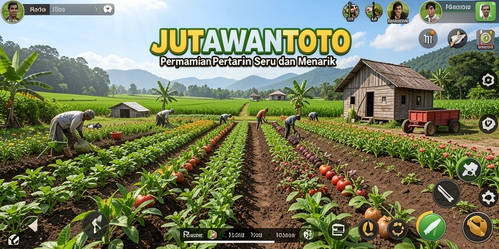 Screenshot gameplay JUTAWANTOTO menampilkan petani yang sedang merawat tanamannya.