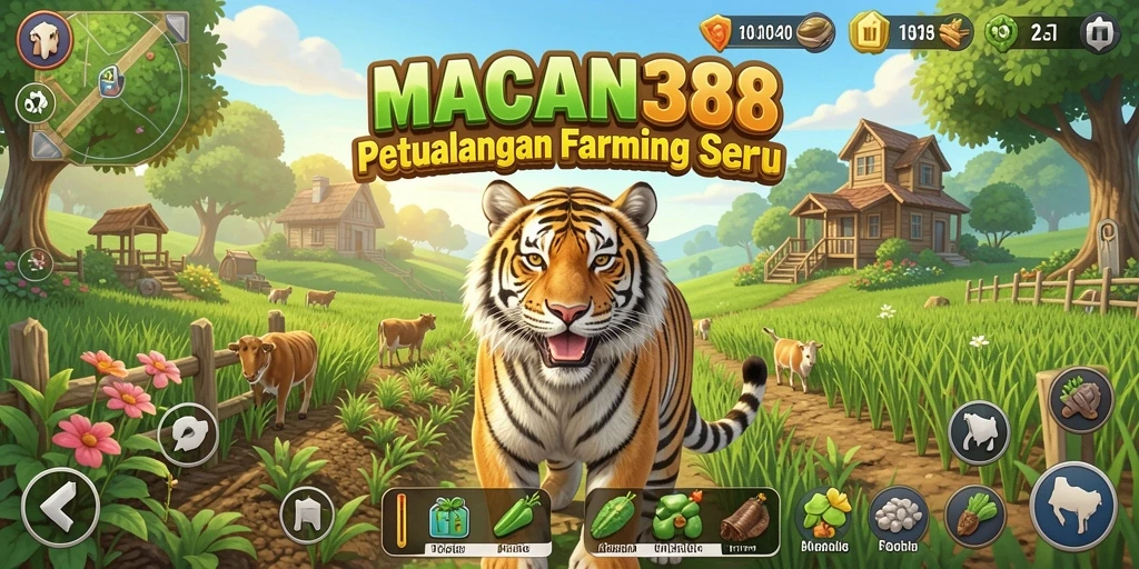 Tampilan gameplay menarik di <strong>MACAN388</strong> dengan ladang dan hewan peliharaan.
