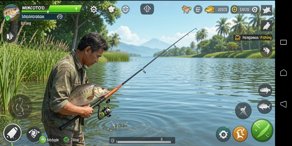 Tampilan gameplay MIKOTOTO dengan aksi memancing yang seru.