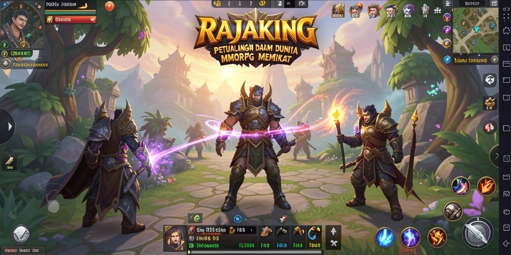 Tangkapan layar utama RAJAKING menampilkan aksi seru di dunia MMORPG.