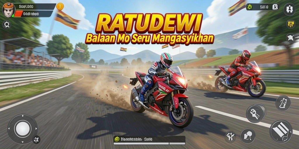 Screenshot gameplay <strong>RATUDEWI</strong> yang menampilkan balapan motor yang mendebarkan.