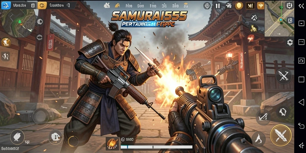 Tangkapan layar utama SAMURAI555 dengan aksi bertarung mengesankan.