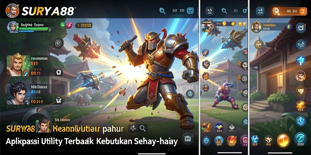 Screenshot utama SURYA88 menunjukkan antarmuka aplikasi Utility yang menarik dan user-friendly.