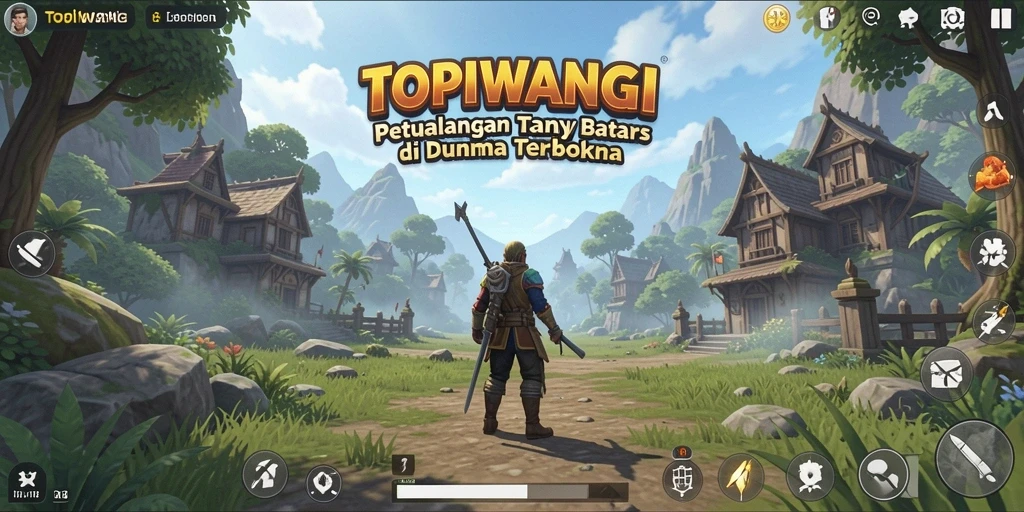 Gameplay <strong>TOPIWANGI</strong> dalam dunia terbuka yang luas dan menakjubkan.